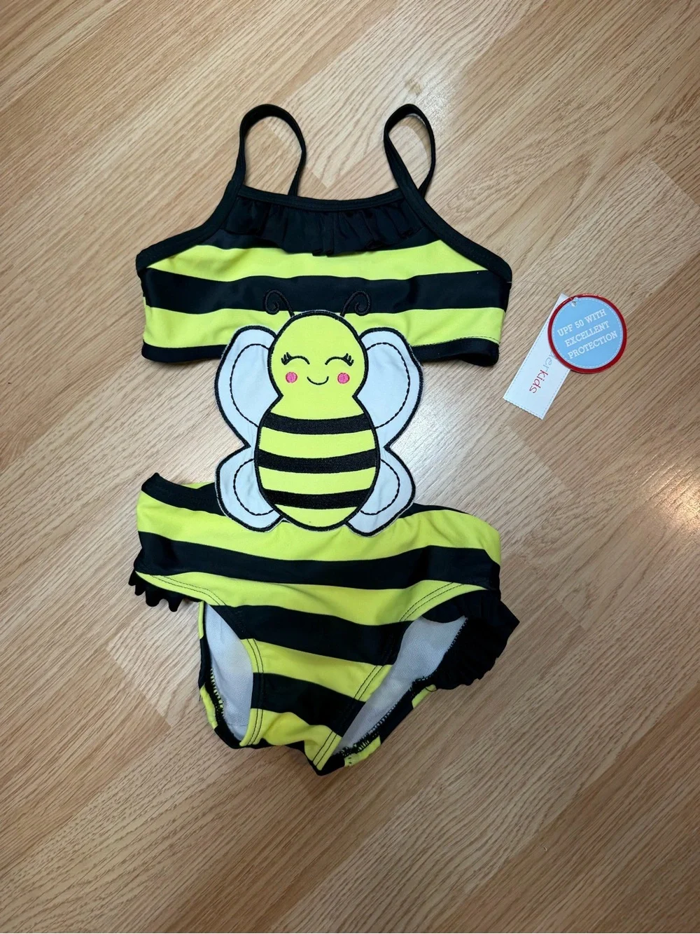 WonderKids Girls 2T Yellow Black Bee Stripe Bikini UPF 50 NWT Toddler Swim Set